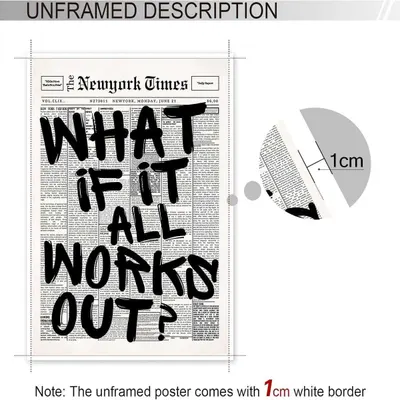 Communicates the exact physical specifications of the unframed poster, including the 1cm white border, to help shoppers understand what they will receive and how to plan for framing or display.