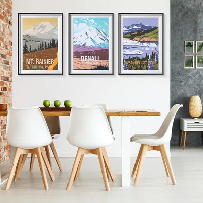 Displays the brand's product portfolio of national park artwork prints, helping shoppers see the variety of designs available and choose which parks or styles they prefer.