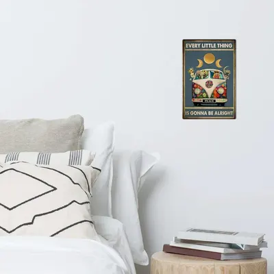 Shows the product (wall art/poster) in a real bedroom setting to help shoppers visualize how it would look in their own home.