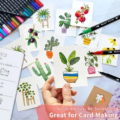 Demonstrates the product's versatility for multiple creative applications including card making, botanical illustration, and craft projects, reassuring shoppers that these markers work well for…