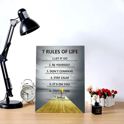 Shows the product in a real-world home or office setting to help shoppers visualize how the motivational poster would look displayed on their desk or workspace.