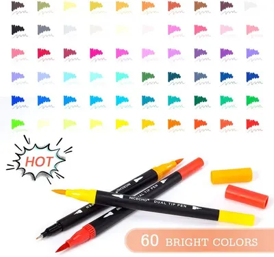 Shows the complete color range and dual-tip design of the marker set to help shoppers understand the variety and versatility they'll receive.