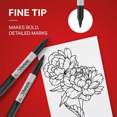 Highlights the fine tip feature of the Sharpie marker, demonstrating its ability to create bold, detailed marks for precise drawing and writing.