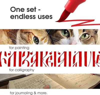 Demonstrates the versatility of the product by showing it can be used for multiple creative applications—painting, calligraphy, and journaling—to communicate its multi-purpose value.