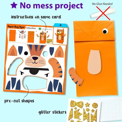 Shows everything included in the craft kit to reassure parents that the project is complete, easy, and mess-free with all components provided.