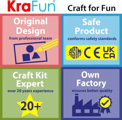 Communicates multiple brand strengths and product benefits in a segmented four-quadrant layout to build trust and differentiate the KraFun brand from competitors.
