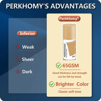 This image demonstrates the superiority of PerkHomy brand paper over inferior alternatives by highlighting its 65GSM thickness, strength, and brighter color to reassure shoppers of premium quality.