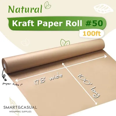 Communicates the exact physical dimensions of the kraft paper roll to help shoppers understand the size and quantity they will receive.