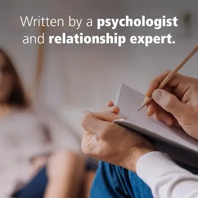 Communicates that the product (likely a book or guide) is written by a qualified psychologist and relationship expert, building trust and credibility with shoppers.
