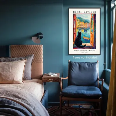 Demonstrates how the art print looks when displayed in a real bedroom environment to help shoppers visualize the product in their own space.