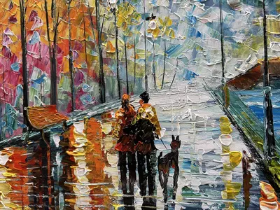 Creates an emotional connection by showing the product (likely wall art or canvas print) in a lifestyle context, depicting a peaceful park scene with a couple and their dog to evoke feelings of…