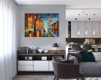 Demonstrates how the artwork looks when displayed in a modern living space, helping shoppers visualize the product in their own home environment.
