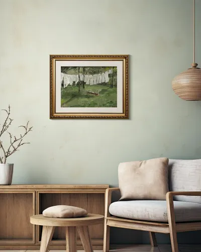 Demonstrates how the framed artwork looks when displayed in a real-world living space, helping shoppers visualize the product in their own home.
