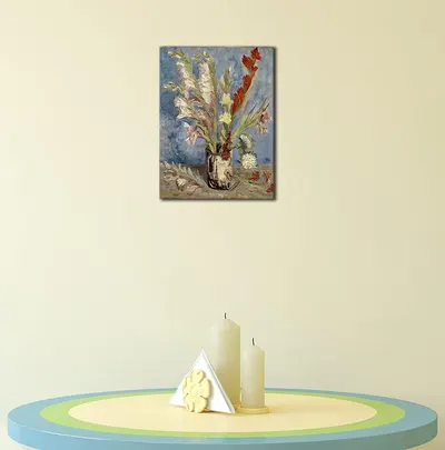 Demonstrates how the artwork looks when displayed in a real home setting to help shoppers visualize the product in their own space.