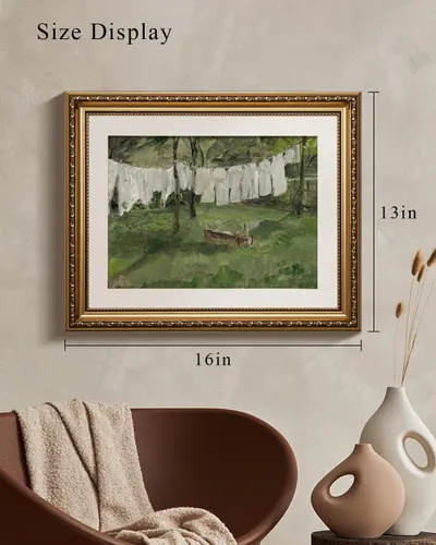 Communicates the exact physical dimensions of the framed artwork (16 inches wide by 13 inches tall) to help shoppers understand the size and scale of the product before purchase.