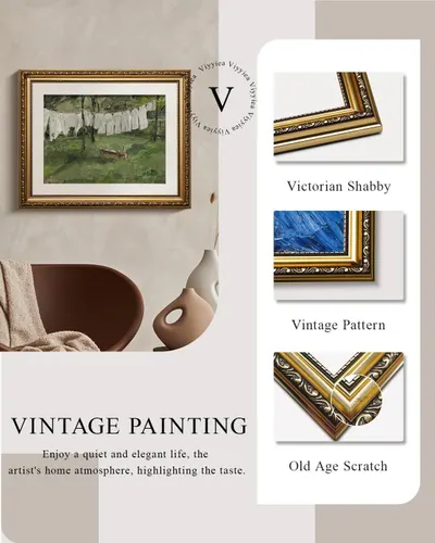 Showcases the brand's product portfolio of vintage-style picture frames, helping shoppers understand the different frame style options available (Victorian Shabby, Vintage Pattern, Old Age Scratch)…
