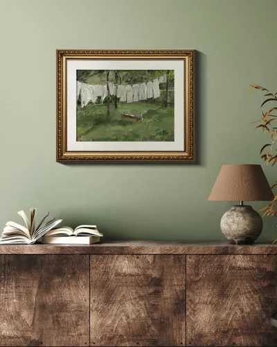 Demonstrates how the framed artwork looks when displayed in a real home environment, helping shoppers visualize the product in their own living space.