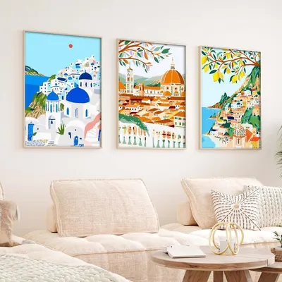 Demonstrates how the product (framed art prints) looks when displayed in a real home setting, helping shoppers visualize the product in their own living space.