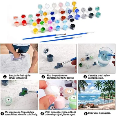 Provides a complete 6-step instructional guide showing customers exactly how to use the paint-by-number kit, from preparing the canvas to completing their artwork, reassuring beginners that the…