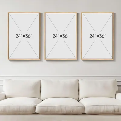 Communicates the exact physical dimensions of the framed art pieces to help shoppers understand the size and scale for their space planning.