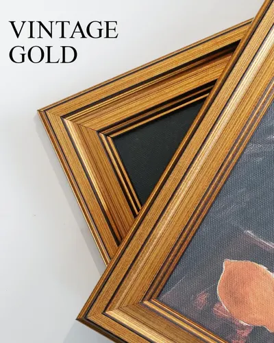Showcases the decorative vintage gold frame finish to communicate the product's aesthetic appeal and premium quality for shoppers looking for elegant framing options.