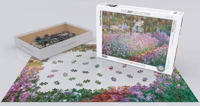 Shows shoppers everything included in the purchase: the puzzle box, loose pieces, and the completed puzzle reference to demonstrate the full product experience and what they will receive.