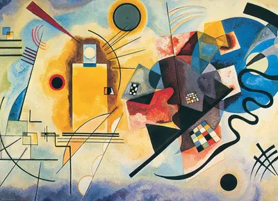 This appears to be an abstract art print or painting, not a product image. It shows a Kandinsky-style abstract composition with geometric shapes, lines, and colors, but does not display any product,…