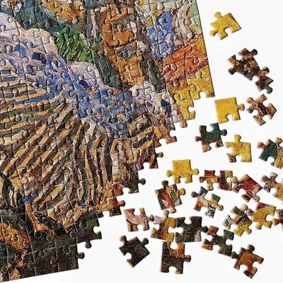 Shows the customer what they receive when purchasing the puzzle, displaying both the assembled portion and the remaining pieces to demonstrate completeness and quality of the product.