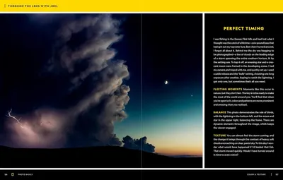 This image showcases multiple photography techniques and benefits through a dramatic storm photograph, educating the shopper on composition principles like timing, balance, and texture to improve…