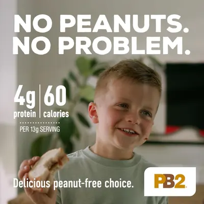 Communicates the nutritional value of the product with specific metrics (4g protein, 60 calories per serving) to reassure health-conscious parents that it's a nutritious peanut-free option.…