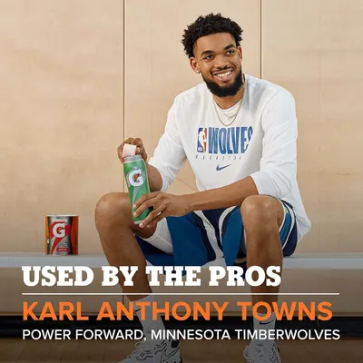 Builds credibility and trust by showing that a professional NBA athlete (Karl Anthony Towns) uses and endorses Gatorade, positioning it as the choice of elite performers.