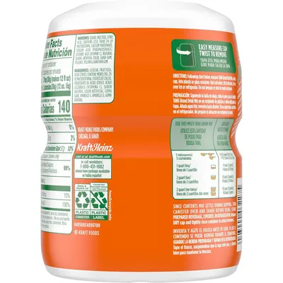 Provides a clean, catalog-style view of the product container showing the back label with nutrition facts, ingredients, and usage instructions for shopper reference.