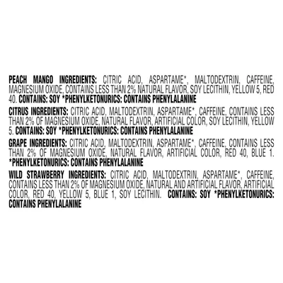 Displays the ingredient lists for multiple flavor variants of the same product line, helping shoppers understand the different options available and compare ingredients across flavors.