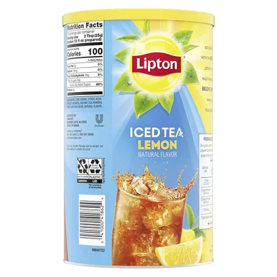 Provides a clean, catalog-style view of the Lipton Iced Tea Lemon canister showing the product packaging, branding, nutrition facts, and flavor clearly for shoppers to understand what they're…