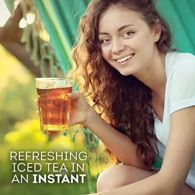 Communicates that the product delivers refreshing iced tea instantly, emphasizing convenience and ease of preparation for the shopper.