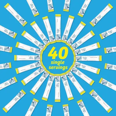 Communicates the quantity and value proposition by prominently displaying that the product contains 40 individual single-serving packets, emphasizing convenience and portion control.