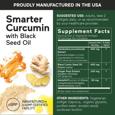 Communicates the comprehensive supplement formula with multiple active ingredients and quality certifications to reassure shoppers of the product's efficacy and manufacturing standards.
