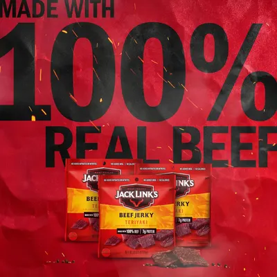 Communicates that the product is made with 100% real beef, emphasizing quality and authenticity to reassure shoppers about the ingredient composition.