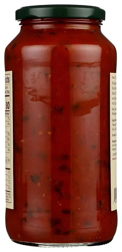 Provides a clean, catalog-style view of the product jar showing the sauce contents and packaging labels, allowing shoppers to see exactly what they will receive.
