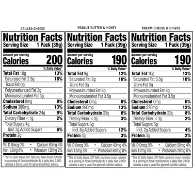Showcases the brand's product portfolio by displaying three different flavor options side-by-side with their nutrition facts, helping shoppers compare and choose between variants.