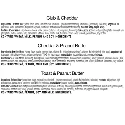 Displays the brand's product lineup by showing three different flavor variants with their complete ingredient lists, helping shoppers compare options and choose the right product for their dietary…
