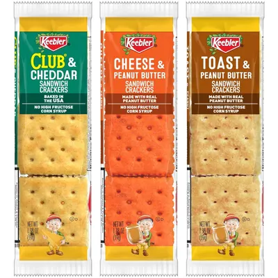 Displays the brand's product lineup side-by-side, showing three different cracker sandwich varieties to help shoppers understand the available flavor options and choose their preferred variant.