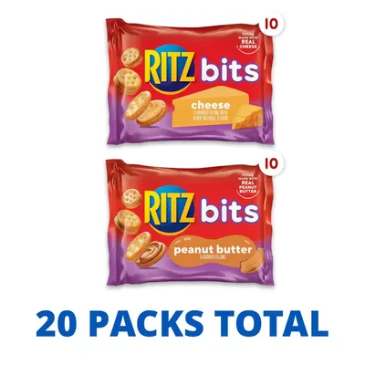 Shows the customer exactly what they receive in the purchase: 20 total packs including 10 cheese and 10 peanut butter varieties, helping them understand the bundle composition and value.