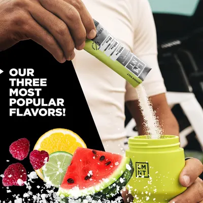 Showcases the brand's three most popular flavor options (raspberry, lemon, lime, watermelon) to help shoppers understand the variety available and guide flavor selection.