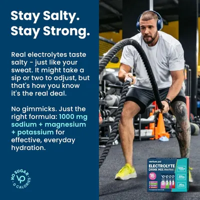 Communicates the specific electrolyte formula and dosage to demonstrate the product's effectiveness for hydration during workouts. Highlights the product's authentic electrolyte content and…