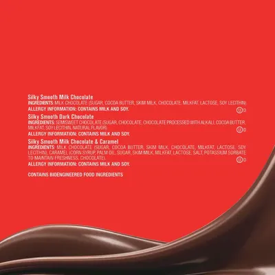 Communicates the different chocolate varieties included in the product and provides detailed ingredient and allergy information to help shoppers make informed purchasing decisions.