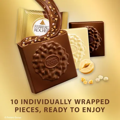 Communicates that the product contains 10 individually wrapped chocolate pieces, emphasizing convenience, freshness, and portion control for the shopper.