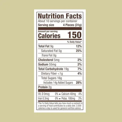 Provides detailed nutritional information to help shoppers make informed dietary decisions and understand the product's calorie, fat, sugar, and nutrient content per serving.