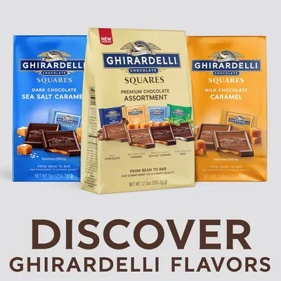 Showcases the Ghirardelli product line and flavor variety to help shoppers discover the range of options available and encourage exploration of the brand's offerings.