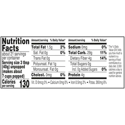 Provides detailed nutritional facts to inform shoppers about the product's calorie count, fat content, carbohydrates, protein, and other dietary information per serving.